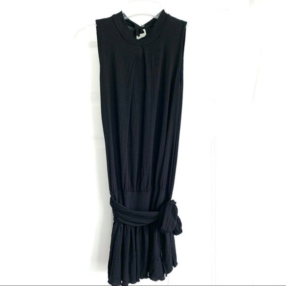 Misope Y2K Black Tank Top Blouse w/ Peplum Hem & Bow size Small
